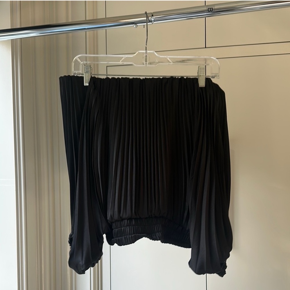 A.L.C. Black Pleated Off-Shoulder Blouse